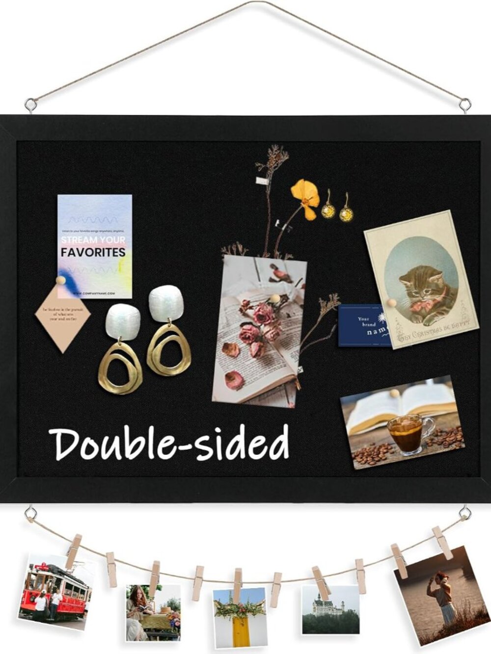 Double-Sided Bulletin Boards with Linen, 16"x12" Black Cork Board